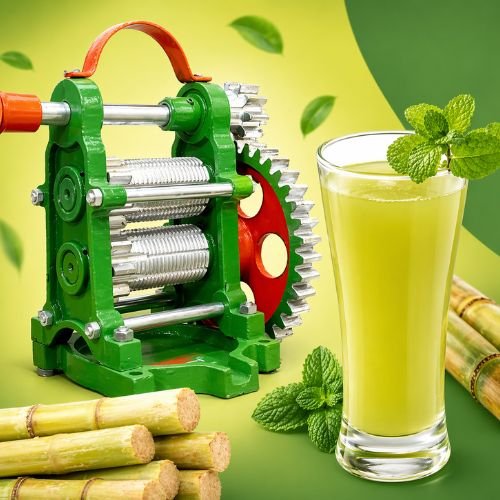 Hand Operated Sugarcane Juice Machine | Double Roller Manual Juicer | Heavy Duty Cast Iron Body | Portable Ganna Juice Maker for Home & Small Business