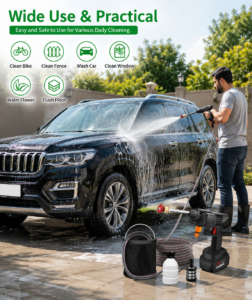 Portable Wireless High Pressure Car Wash Gun with Foam Bottle & 5M Hose | Rechargeable Power Washer for Car Bike Home Cleaning